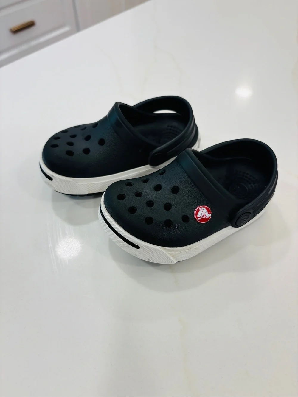Like NEW Kids Black Slip-On Crocs with White Sole C4/5